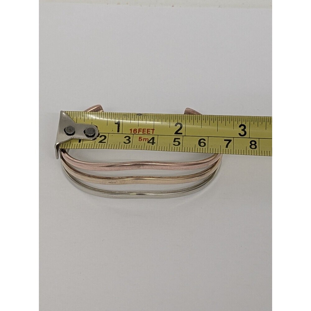 Vintage SERGIO LUB CALIFORNIA Tri Color Mix Metal Wavy Cuff Bracelet - Picture 6 of 6